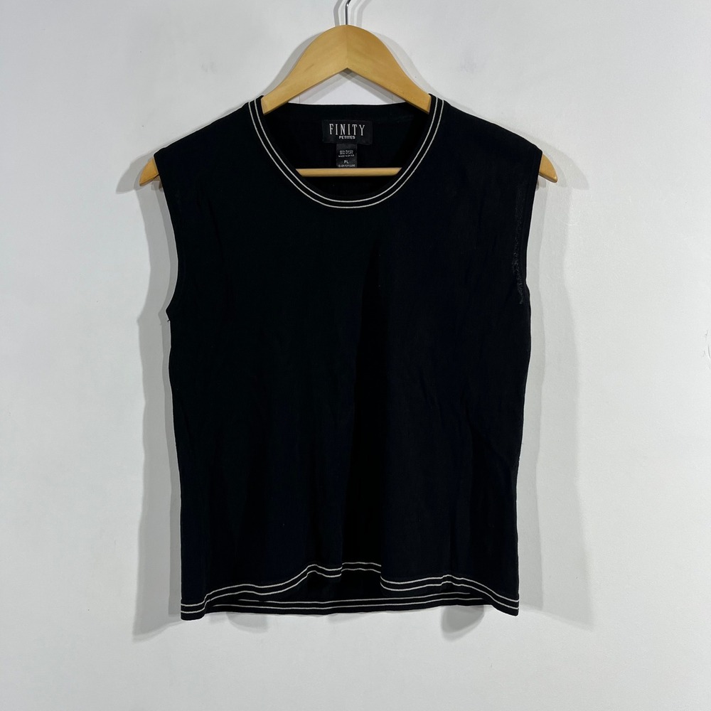 Finity 90s Minimalist Preppy Fisherman Knit Sleeveless Shell Top Womens LP Chic